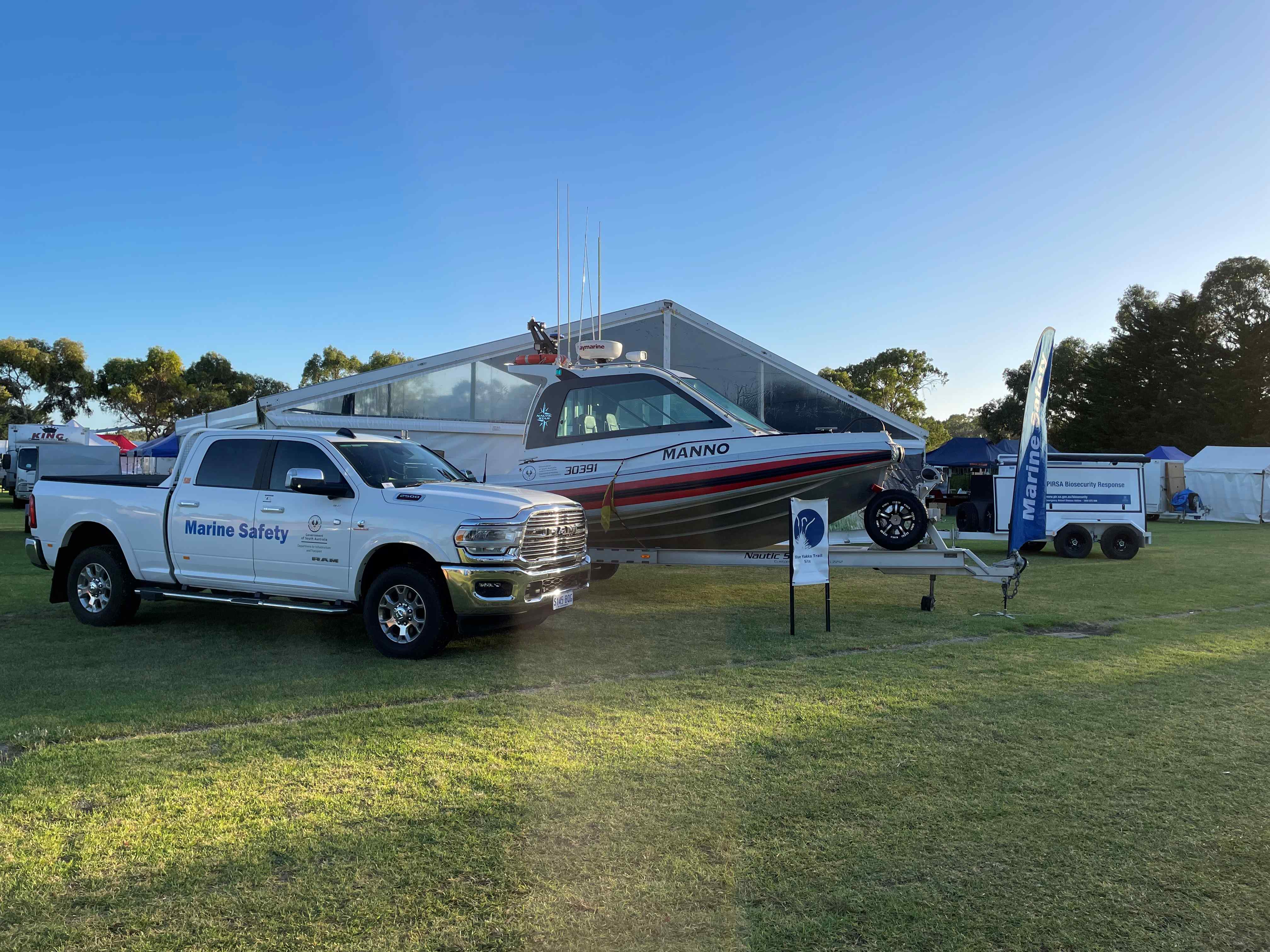 Marine Safety SA car and boat at the Lucindale field days event