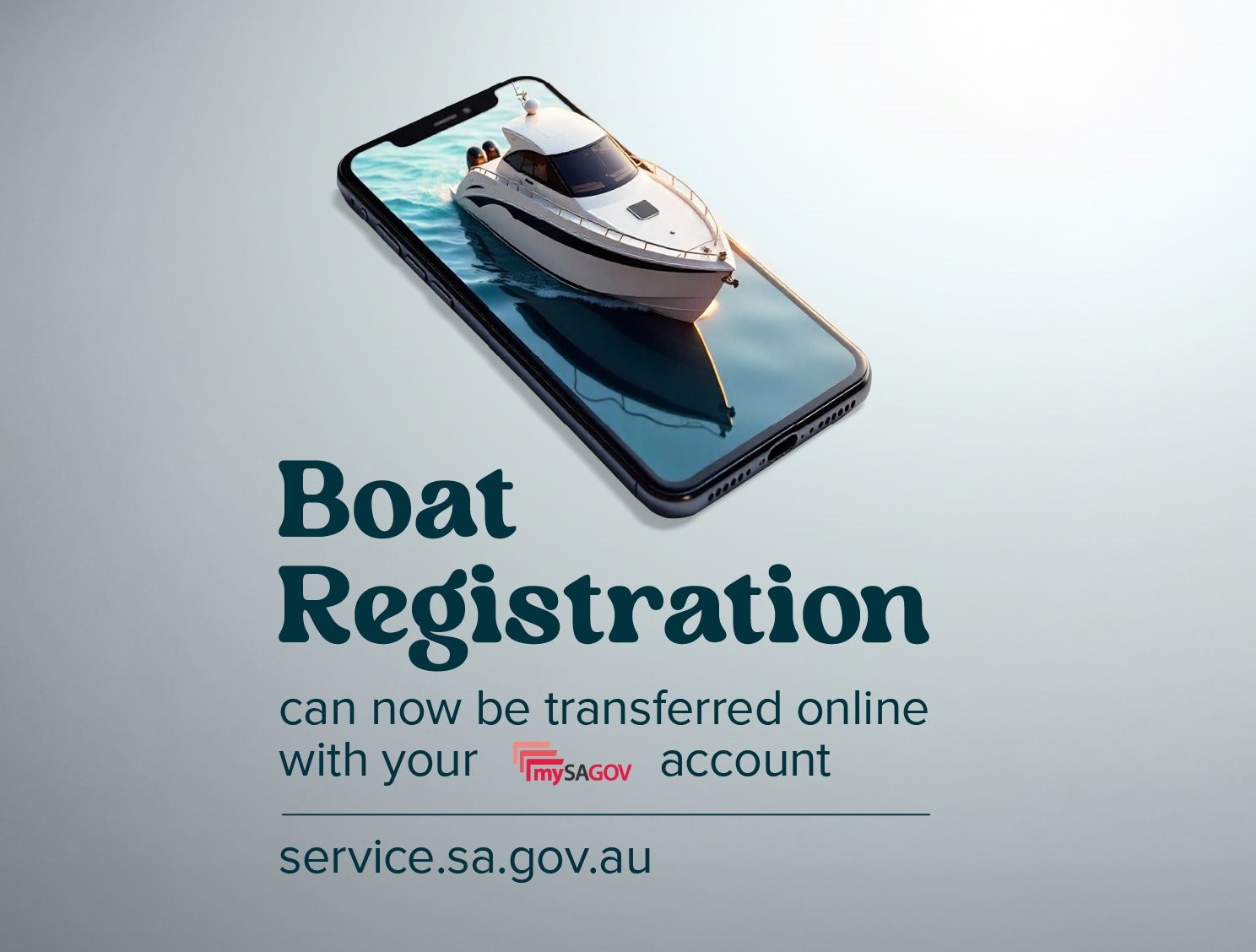Boat transfers can now be completed online. Pictured is a 3D image of a vessel on the screen of a mobile phone.
