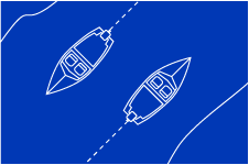 cartoon image of boats in white on a blue background showing the keeping right in a river or channel