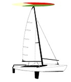 Cartoon drawn sailing boat showing white, red and green lights