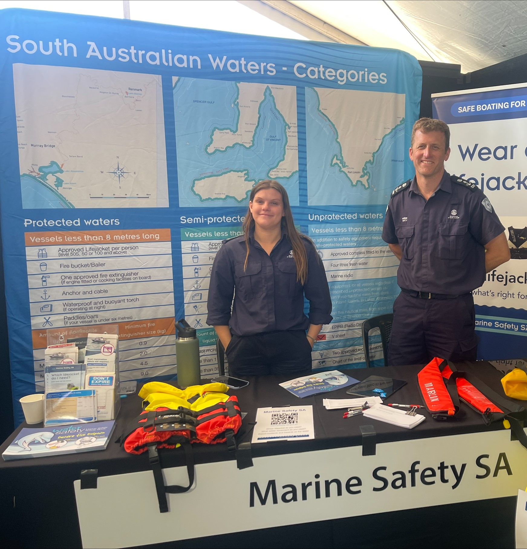 2 Marine Safety Officers at the Marine Safety SA stand