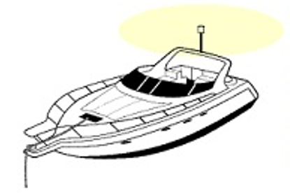 Cartoon drawing of a boat at anchor showing white light