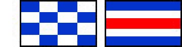 International distress signal flags blue and white checked and blue, white, red striped in colour