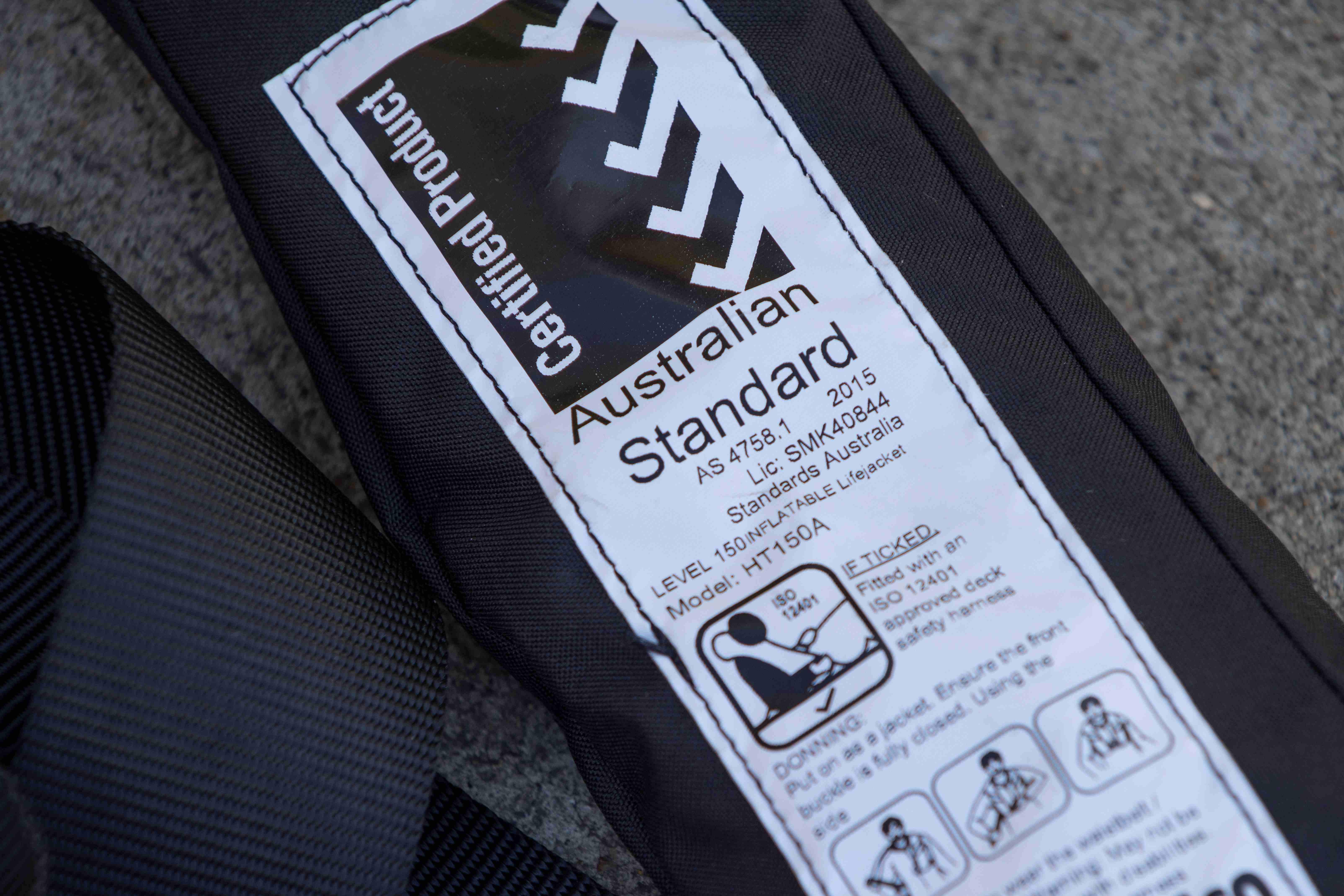 Lifejacket showing Australian Standard 4758