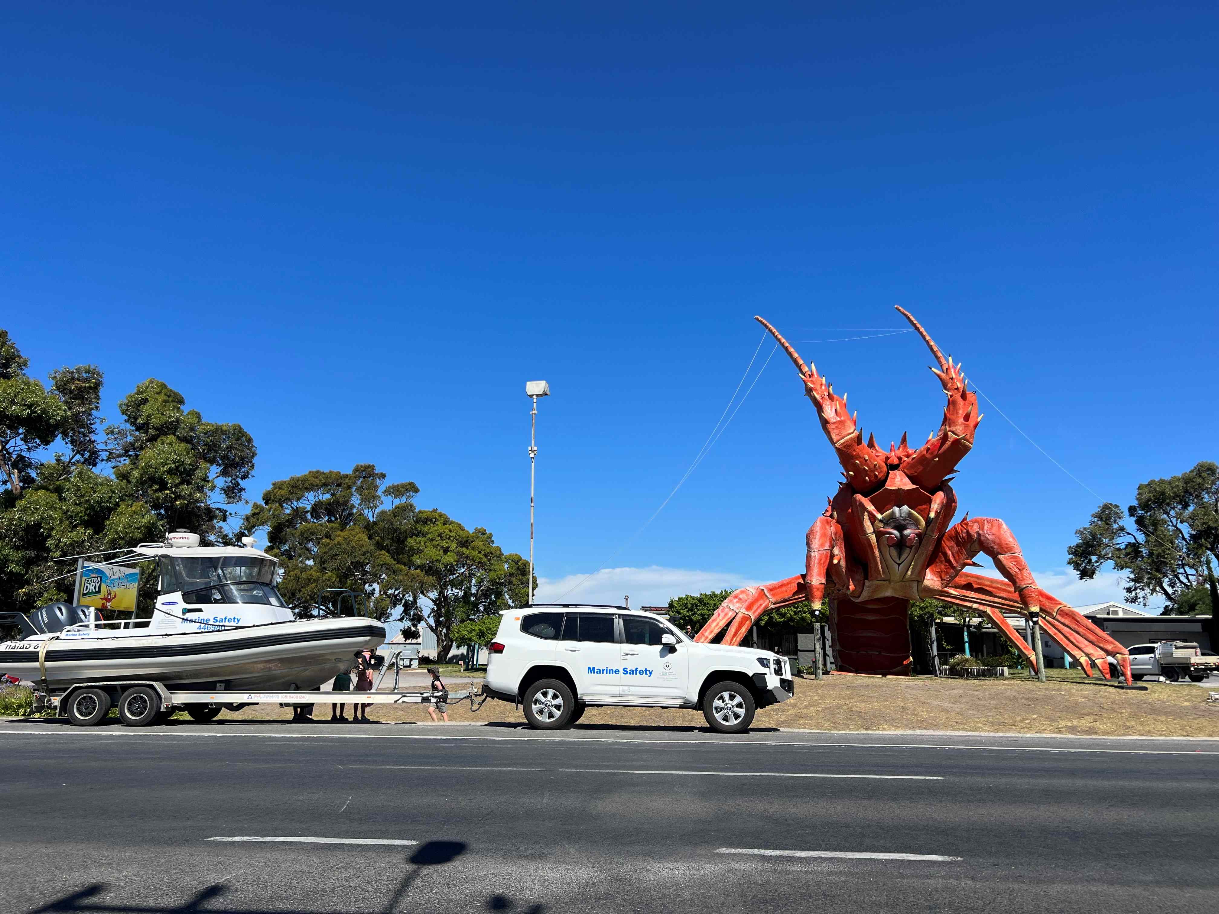 Big Lobster at Kingston with the Marine Safety SA car and boat in front of it